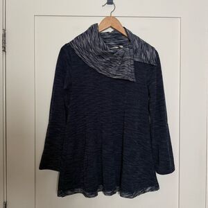 Soft Surroundings Sweater Womens Sz S Marled Blue Split Cowl Neck Comfy Soft